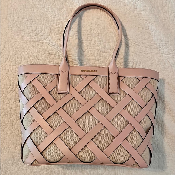 Michael Kors Handbags - Michael Kors Pink Woven Tote Bag